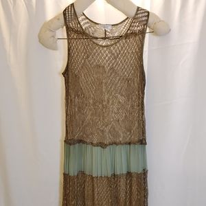 Vintage 1920s Gold Lace & Green Chiffon Dress.